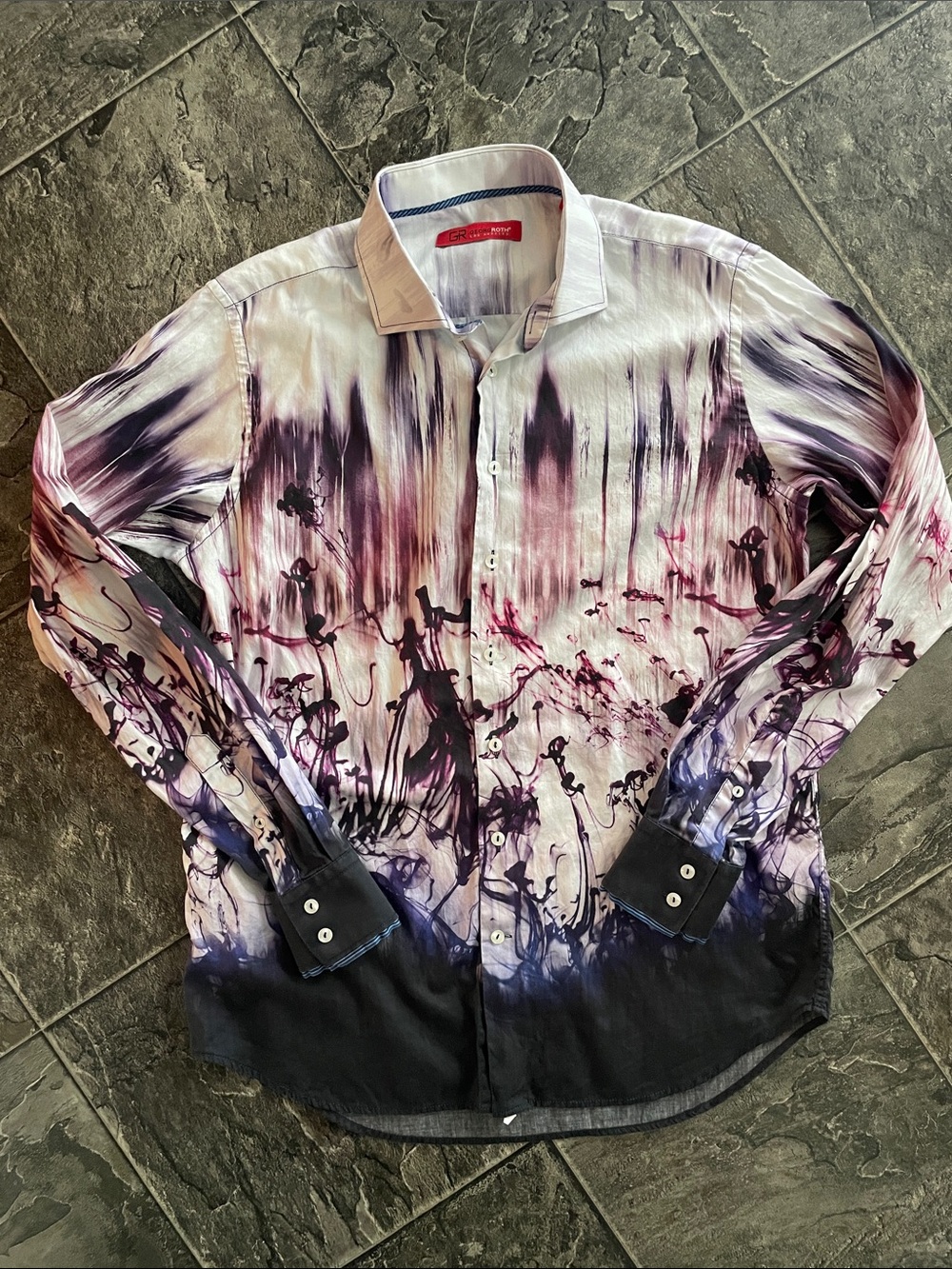 GEORG ROTH Men's Abstract Avant Garde Print Urban Cool Gothic Button-Down Shirt